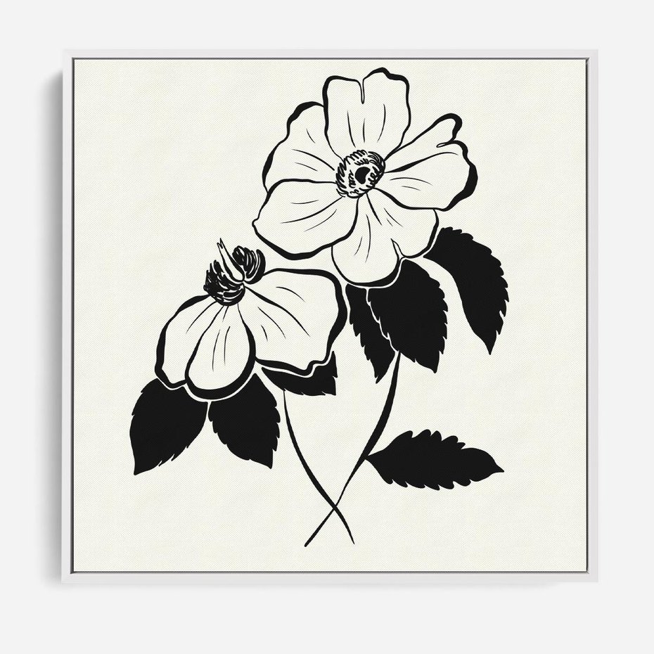 Obraz w ramie 50x50 - Poezja kwiecistej kreski - kwiaty, minimalistyczne - rama biała