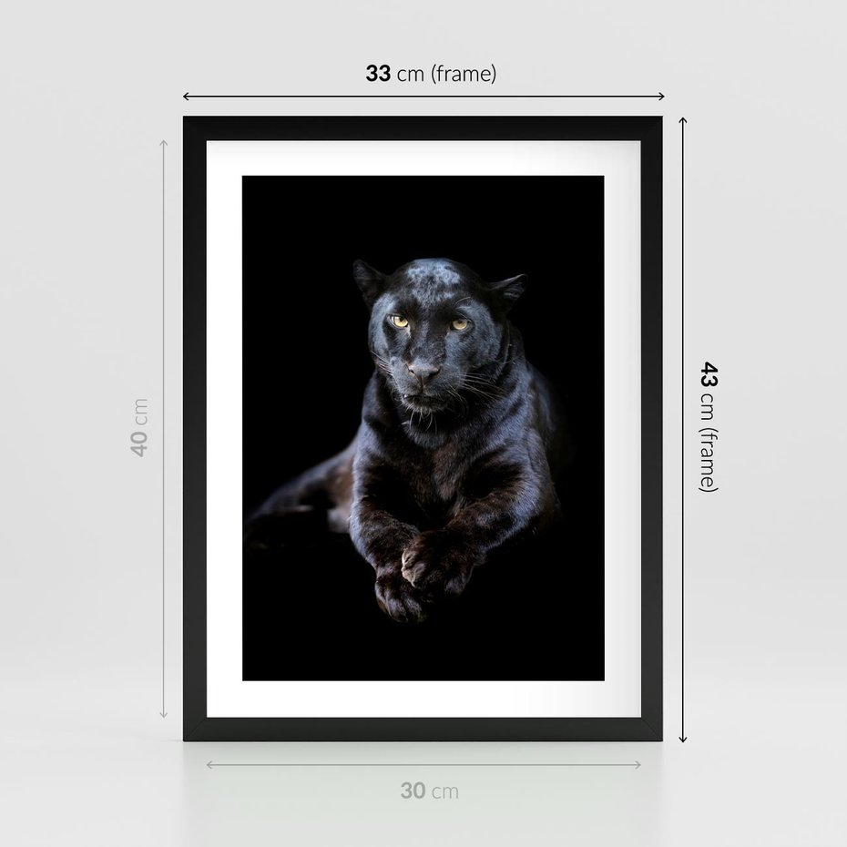 Plakat w ramie 30x40 - Czarna pantera: majestat i siła - czarna, pantera - rama czarna