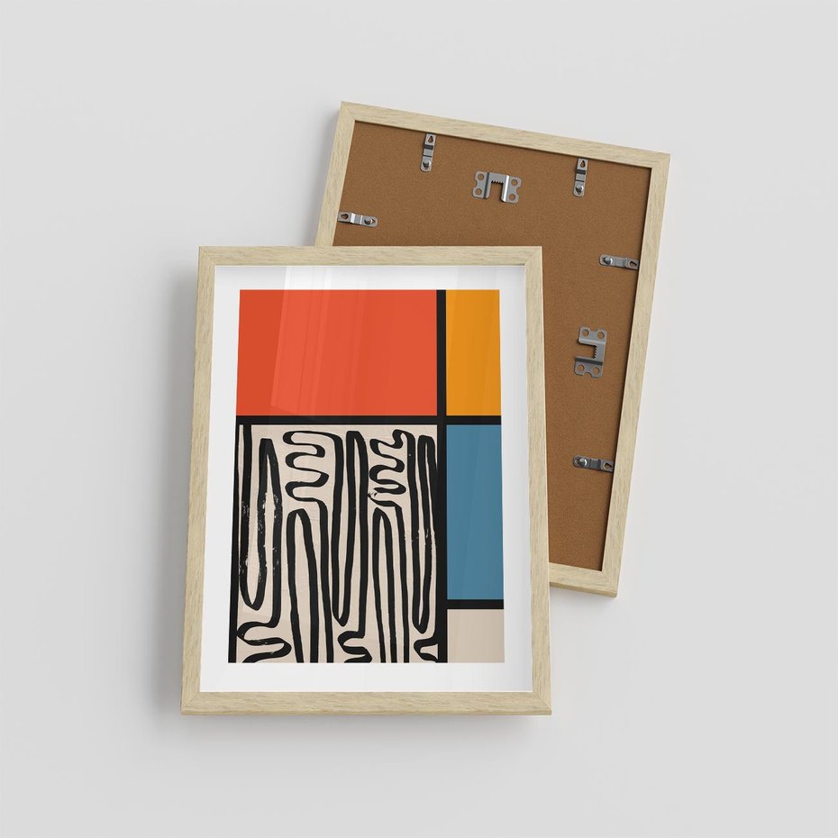 Plakat w ramie 30x40 - Podróżne Wibracje Serca - abstrakcyjny obraz, proste linie - rama drewno