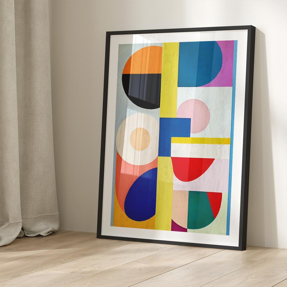 Plakat bez ramy 21x30 - Harmonia Kolorowych Impulsów - abstrakcyjne geometryczne kształty, olejny obraz