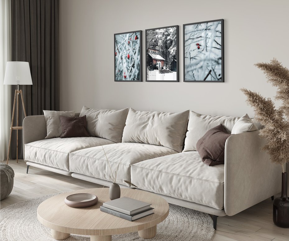 Zestaw obrazy w ramie 40x50 galeria - Zimowa, scenerai, domek, śnieg - rama czarna