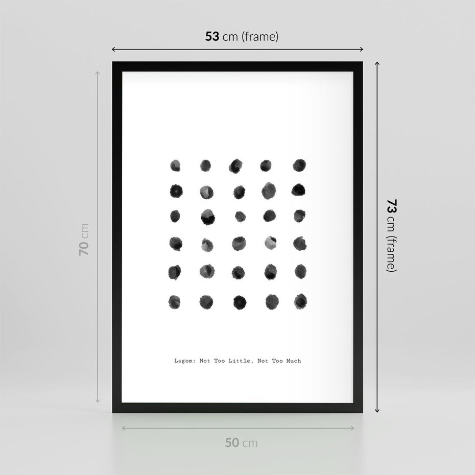 Plakat w ramie 50x70 - Boho Sztuka Wolości - minimalistyczny plakat, czarne kropki na białymtle - rama czarna