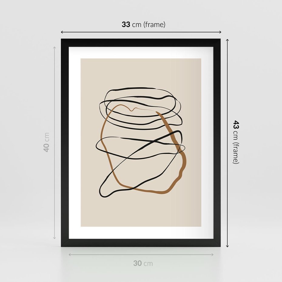 Plakat w ramie 30x40 - Bezczasowe Kontury - abstrakcyjne linie, zaplątane - rama czarna