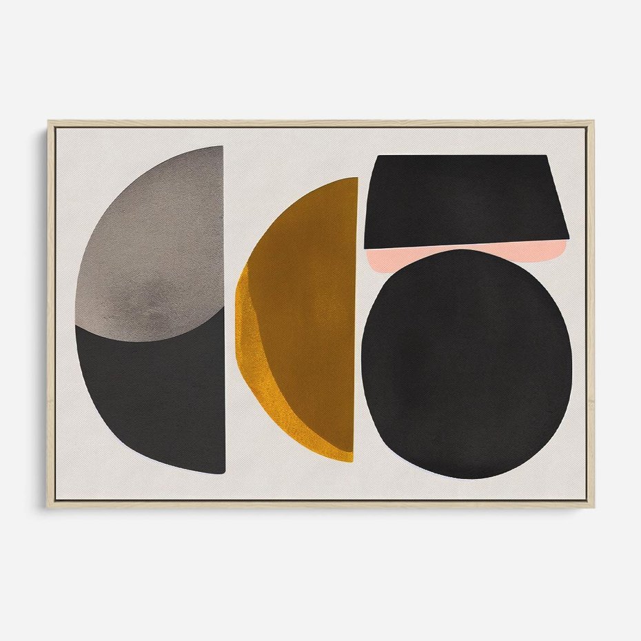 Obraz w ramie 70x50 - Tajemnice sztuki odkryte - geometryczne półkola, kształty - rama drewno