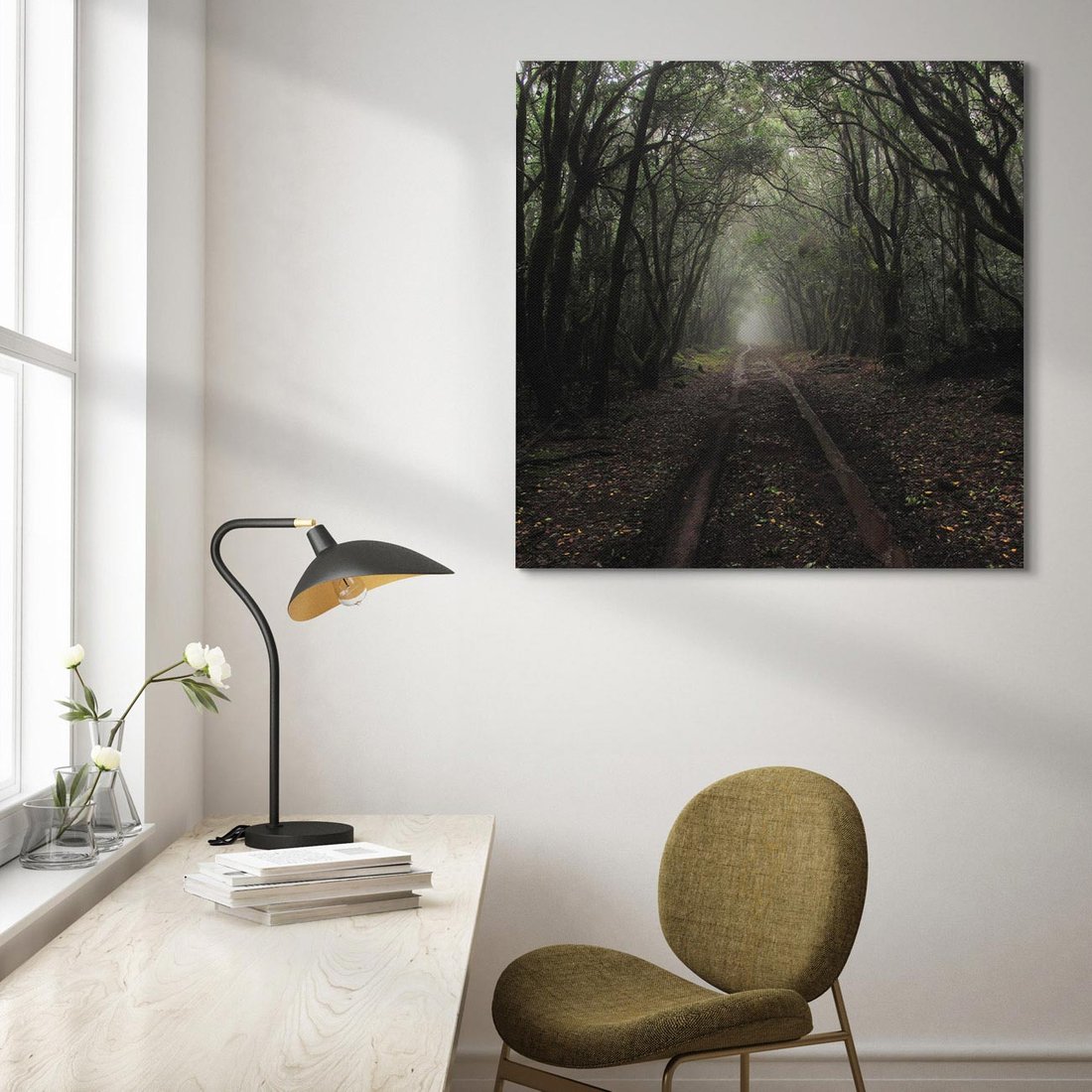 Obraz na płótnie 40x40 - Urok Drogi - las, droga