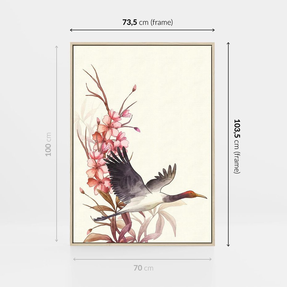 Obraz w ramie 70x100 - Szept Japonii - japońska sztuka, ptak - rama drewno