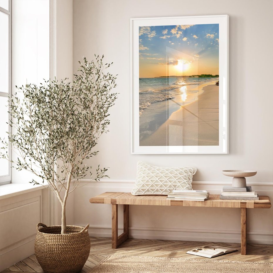 Plakat bez ramy 50x70 - Zachód słońca na plaży - plaża, zachód