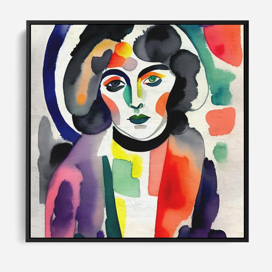 Obraz w ramie 50x50 - Subtelne Akwarelowe Ulotności - abstrakcyjny akwarelowy portret kobiety, rozmyte farby - rama czarna