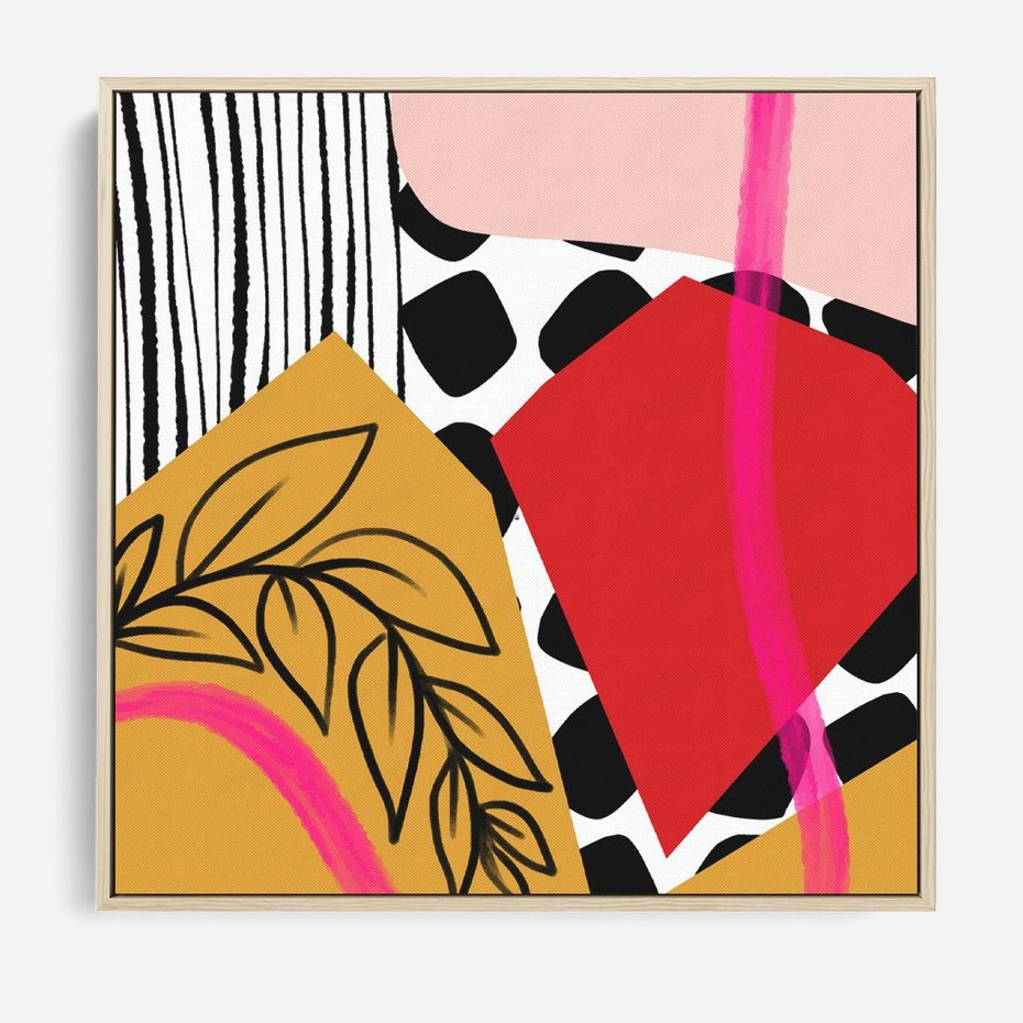 Obraz w ramie 50x50 - Wnętrza Form - abstrakcyjna kompozycja, różne tekstury - rama drewno