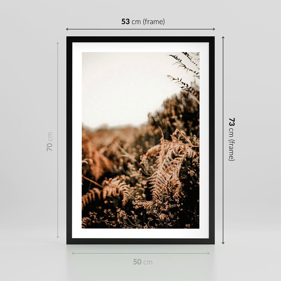 Plakat w ramie 50x70 - Jesienna Harmonia - suche paprocie, jesienny krajobraz - rama czarna