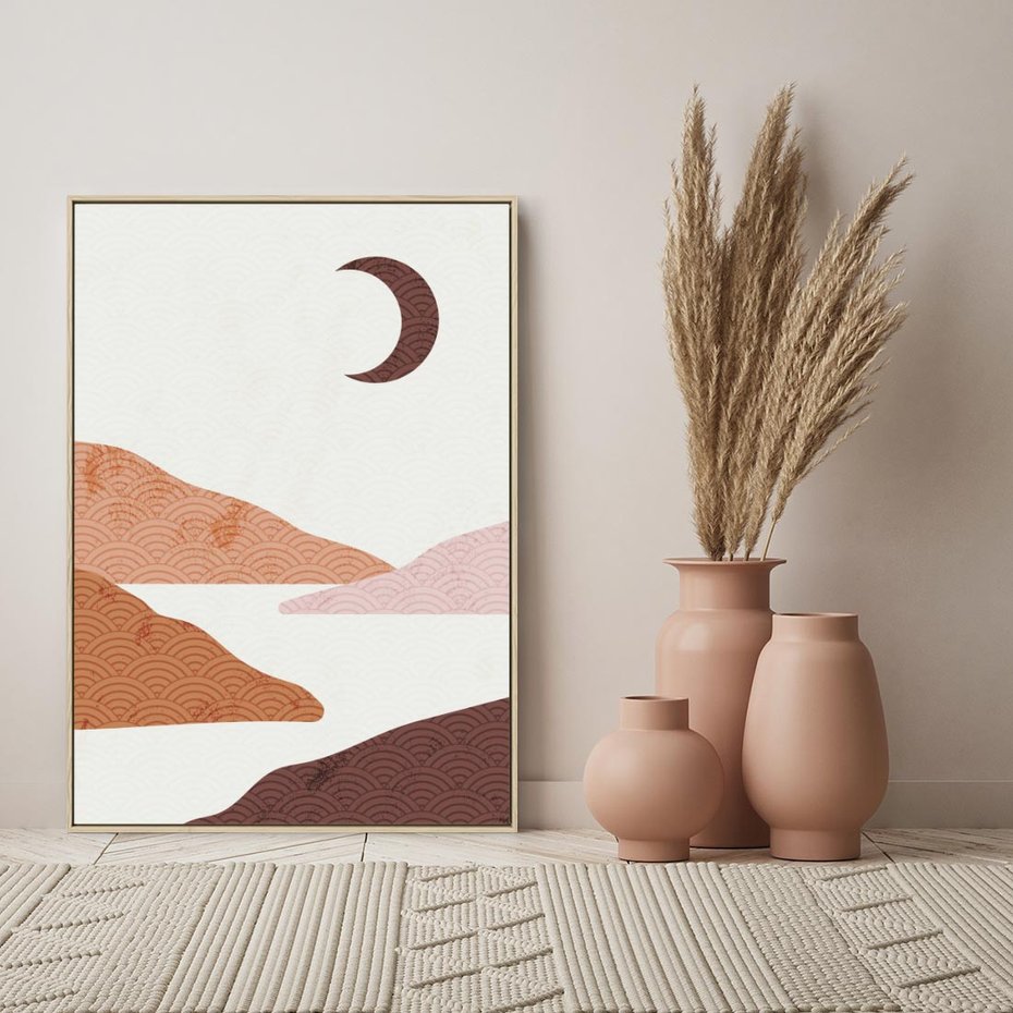 Obraz w ramie 70x100 - Księżycowa Refleksja - nowoczesna sztuka, góry - rama drewno