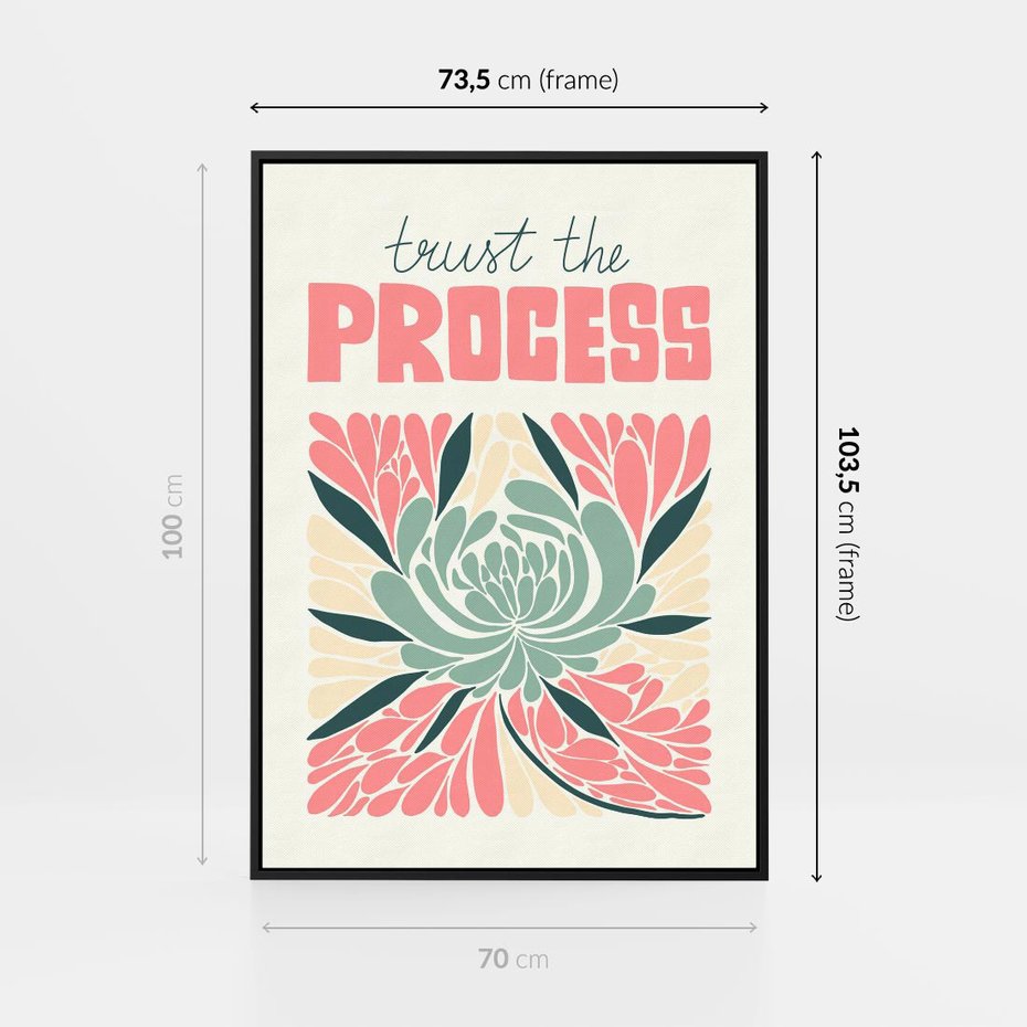 Obraz w ramie 70x100 - Rozbijające Barwy - abstrakcyjny pastelowy kwiat, wyrazista typografia - rama czarna