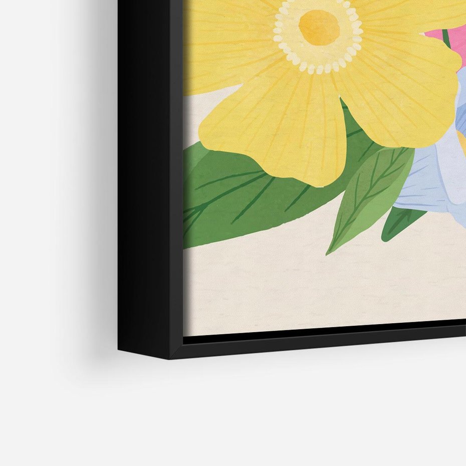 Obraz w ramie 50x50 - Kwiatowy Uśmiech - kwiaty, akwarela - rama czarna