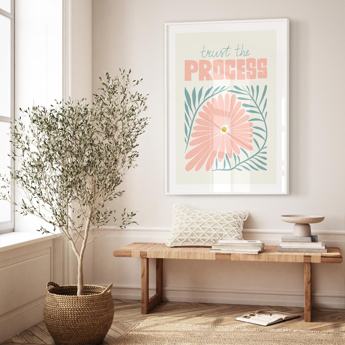 Plakat bez ramy 30x40 - Symfonia Światła - typografia, pastelowa stokrotka