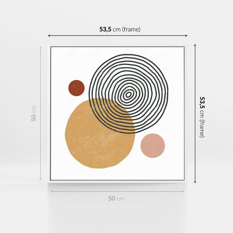 Obraz w ramie 50x50 - Wewnętrzne Formy - koła okręgi, abstrakcyjna nowoczesna sztuka - rama biała