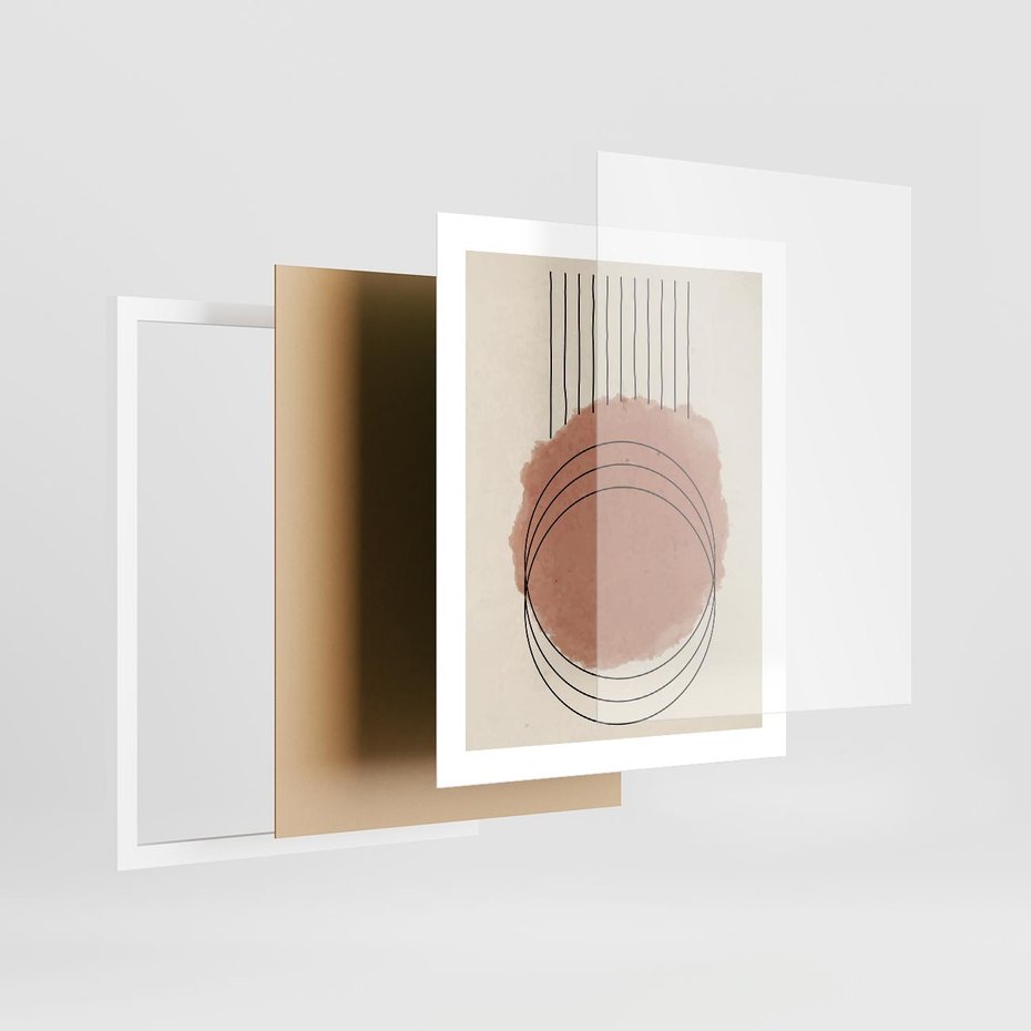 Plakat w ramie 40x50 - Migotliwe Kontury - akwarelowa plama, geometryczne szkicowane kształty - rama biała