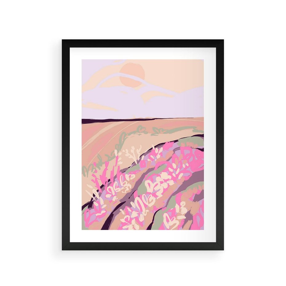 Plakat w ramie 30x40 - Harmonijny Świt - pastelowy krajobraz, nowoczesny plakat - rama czarna