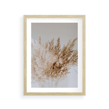 Plakat w ramie 40x50 - Boho Urok Traw Pampasowych - suche trawy, pampas - rama drewno