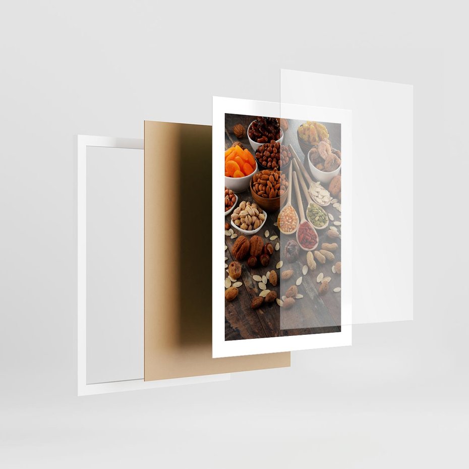 Plakat w ramie 30x40 - Szlachetne smaki kuchni - nasiona, bakalie - rama biała