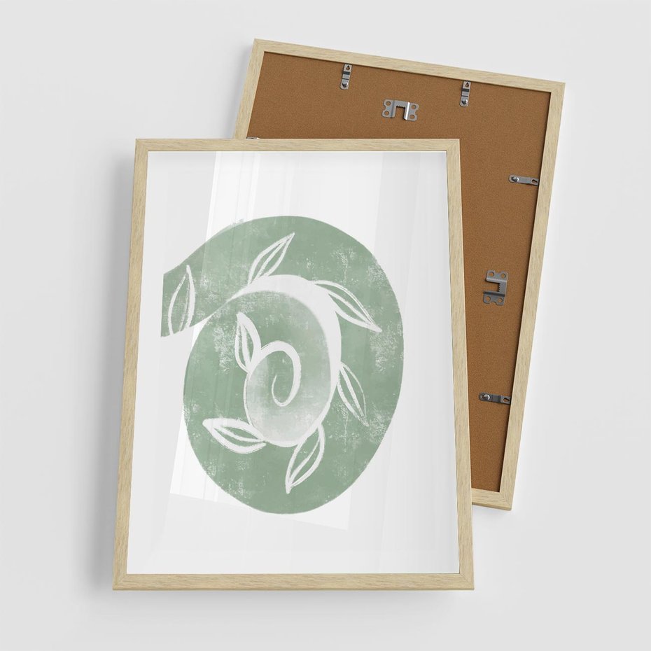 Plakat w ramie 50x70 - Zielony Świat Odpoczynku - abstrakcyjny zielony motyw, skandynawski design - rama drewno