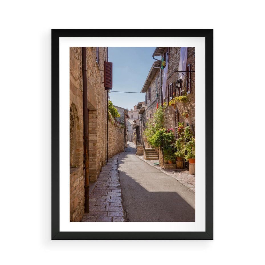 Plakat w ramie 50x70 - Uliczka Wakacyjnego Miasteczka - uliczka, wakacje - rama czarna