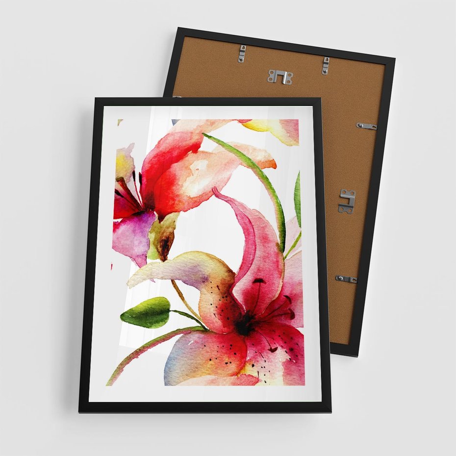 Plakat w ramie 50x70 - Kwiaty w akwareli - delikatne piękno - kwiaty, akwarela - rama czarna