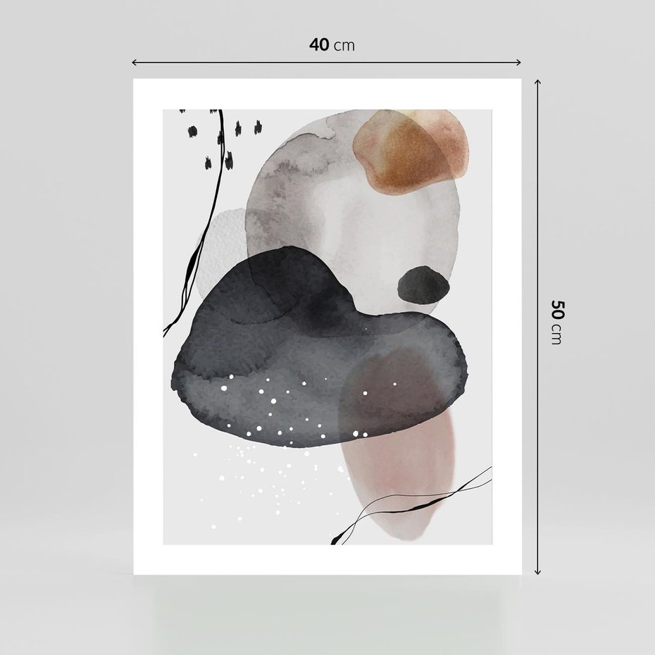 Plakat bez ramy 40x50 - Impresje Harmonii - abstrakcyjne plamy akwarelowe, czarny szkic
