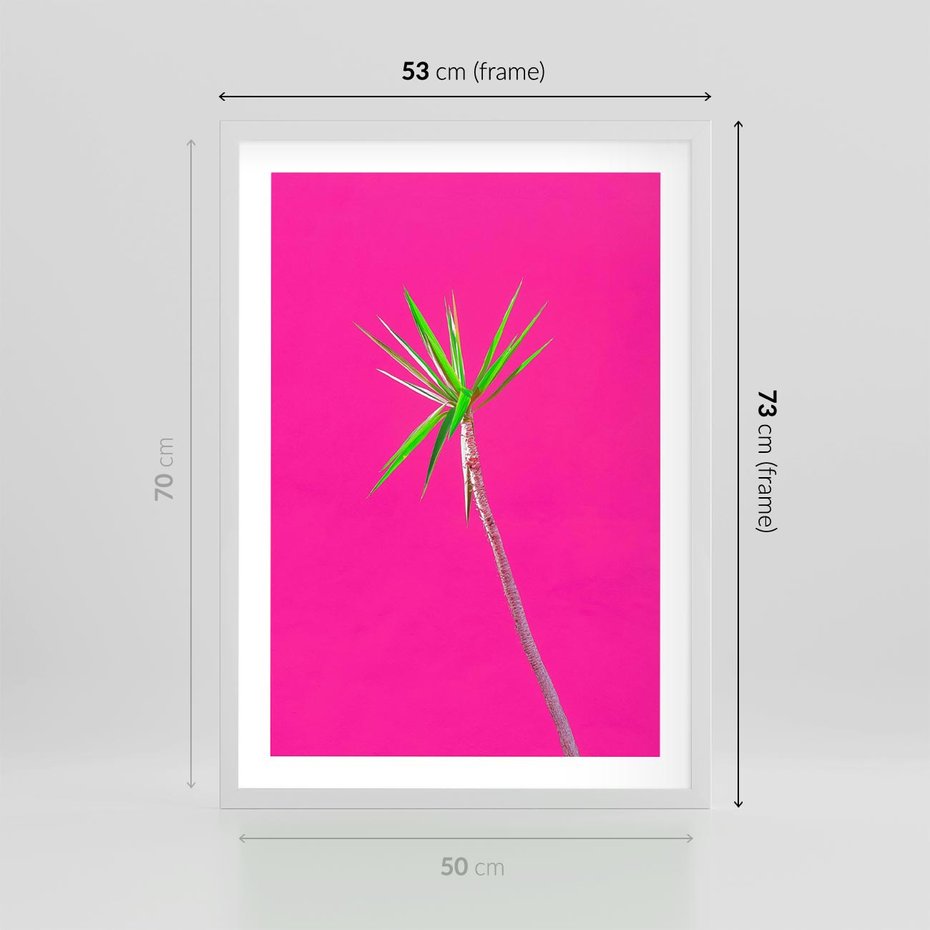 Plakat w ramie 50x70 - Retro Stylizacja - palma, liście - rama biała