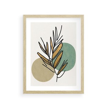 Plakat w ramie 30x40 - Migocące Ścieżki Wizji - abstrakcyjny obraz boho, liście - rama drewno