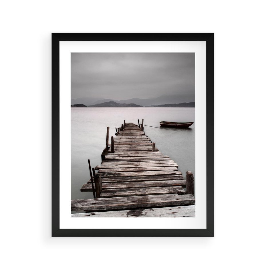 Plakat w ramie 40x50 - Spokój nad Jeziorem - pomost, jezioro - rama czarna