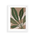 Plakat w ramie 30x40 - Nowoczesność Natury: Plakat z Zielonymi Liśćmi - nowoczesny plakat, beż - rama biała