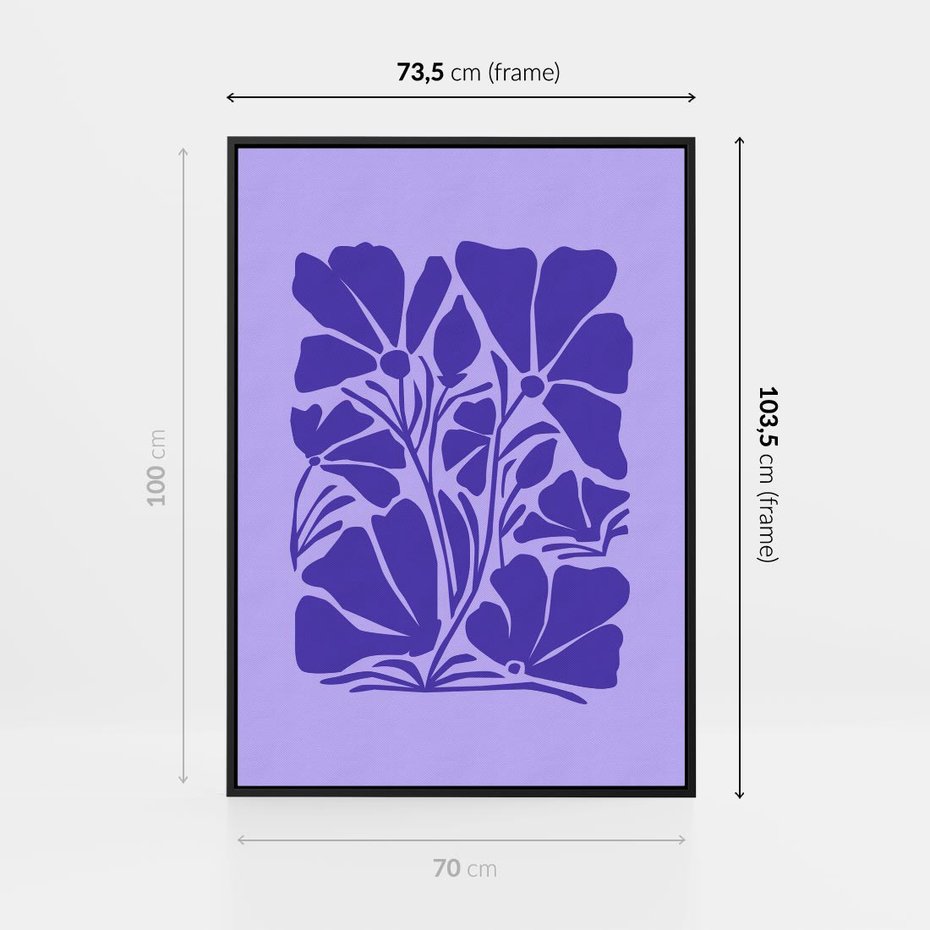 Obraz w ramie 70x100 - Migocące Boho Wibracje - kwiaty, energetyczne fioletowe tło - rama czarna