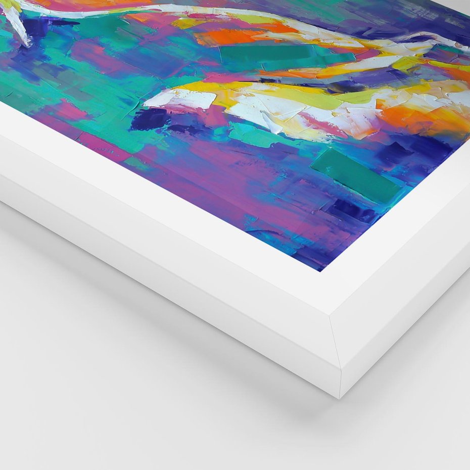 Plakat w ramie 40x50 - Olejne Wibrujące Emocje - abstrakcyjny obraz, różne kolorowe maźnięcia pędzla - rama biała