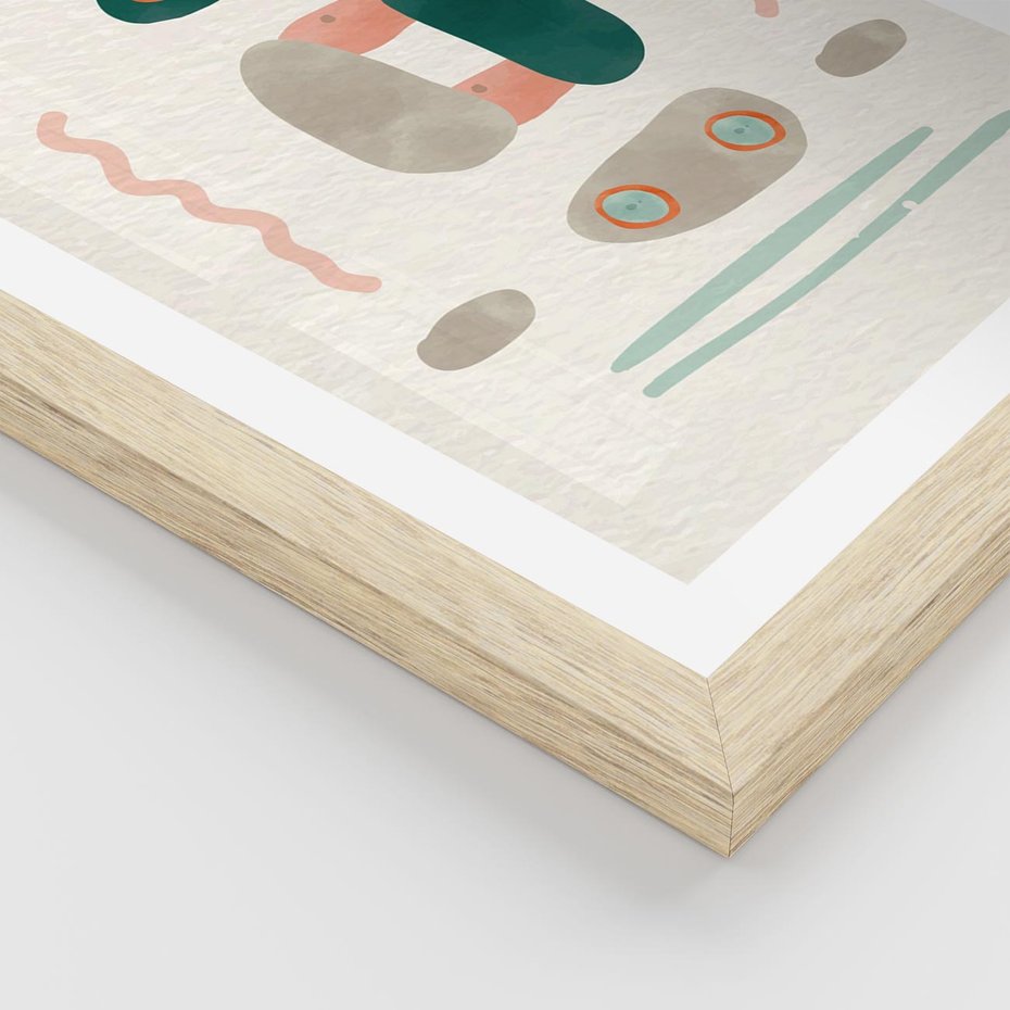 Plakat w ramie 50x70 - Tańczące Kształty Natury - przypadkowe abstrakcyjne wzory, pomarańczowy i zielony - rama drewno