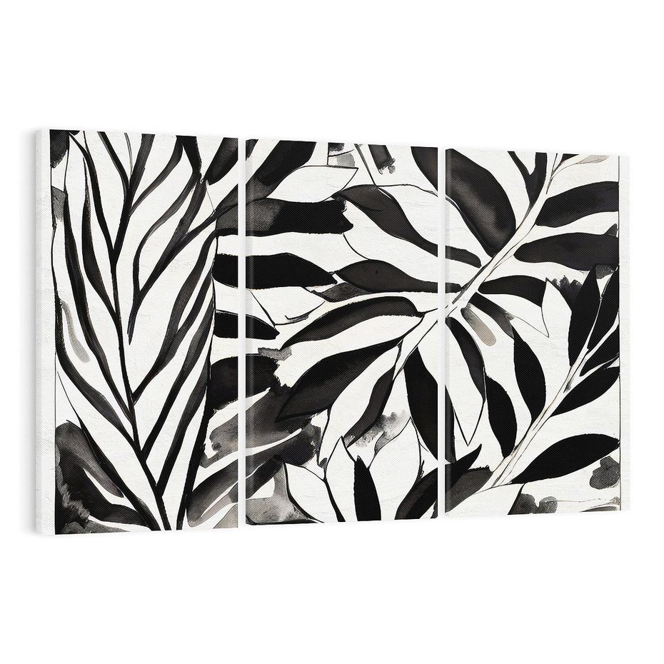 Obraz na płótnie 120x80 - Czarne Liście - akwarelowy obraz, czarno biały