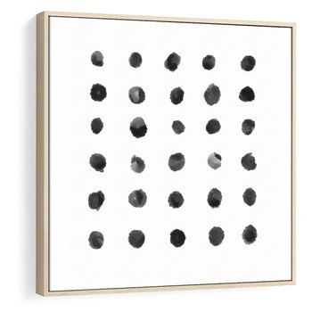 Obraz w ramie 80x80 - Boho Sztuka Wolości - minimalistyczny plakat, czarne kropki na białymtle - rama drewno