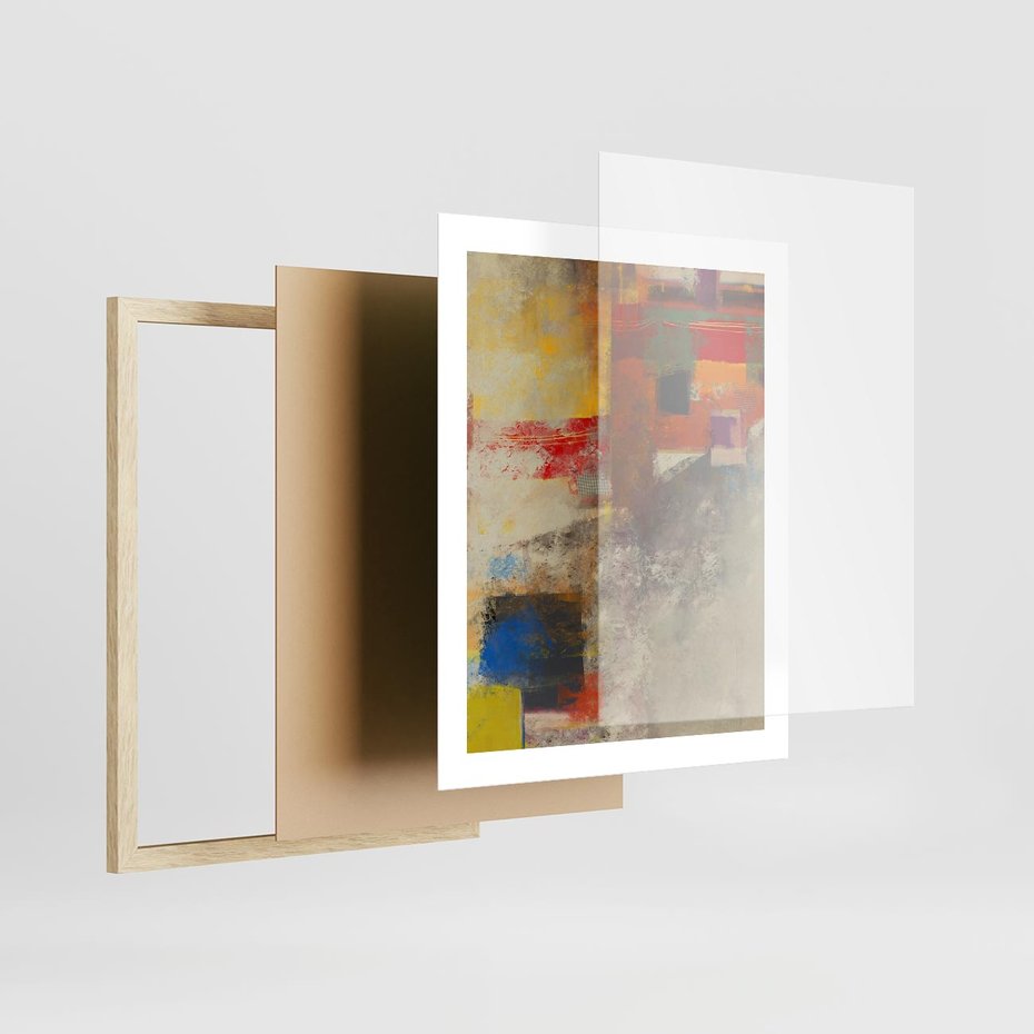 Plakat w ramie 40x50 - Abstrakcja olejna - kształty i kolory - abstrakcja, olejna - rama drewno