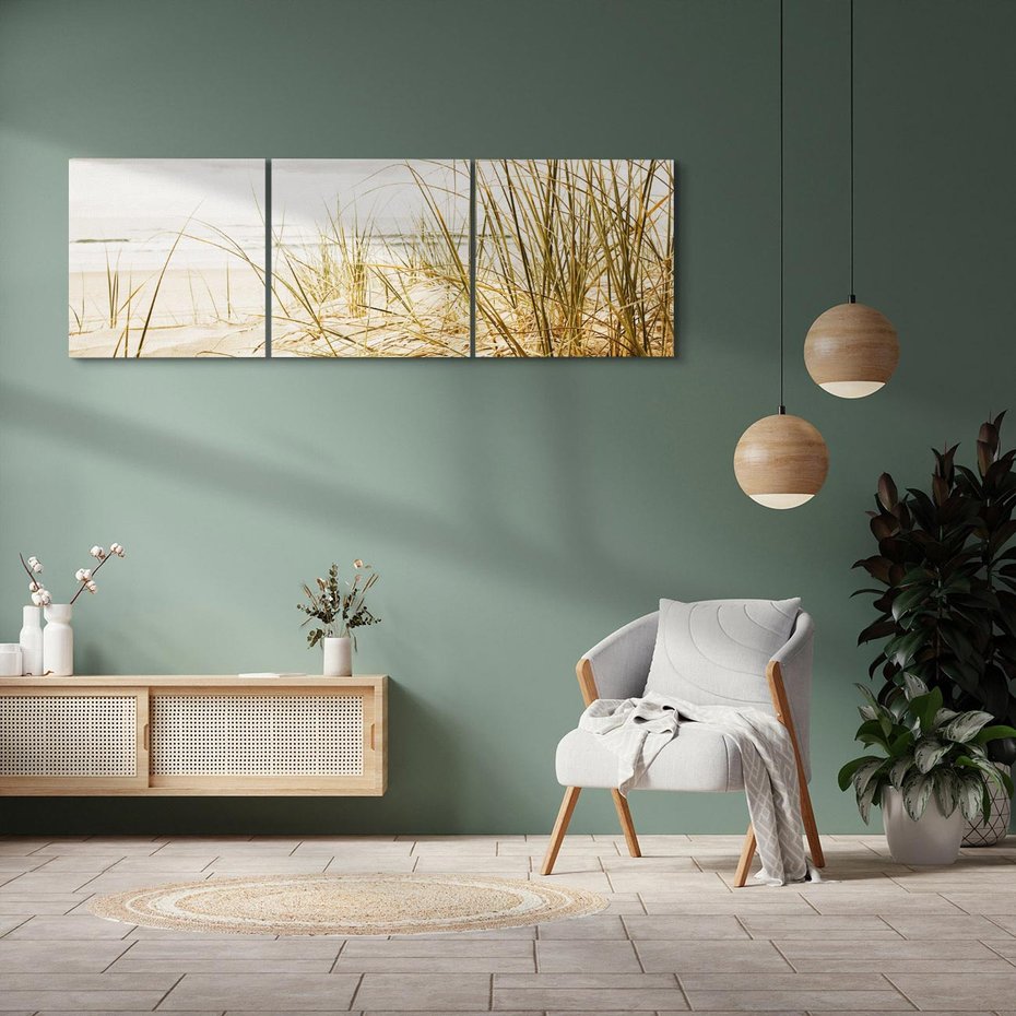 Obraz na płótnie 90x30 - Oaza nad morzem: plaża i roślinność - plaża, morze