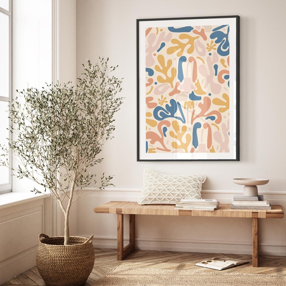 Plakat bez ramy 30x40 - Symfonia Radosnych Barw - abstrakcyjne pastelowe formy, nowoczesna grafika w stylu boho