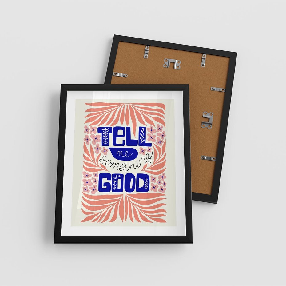 Plakat w ramie 40x50 - Bezgraniczne Formy - nowoczesna typografia, liście - rama czarna