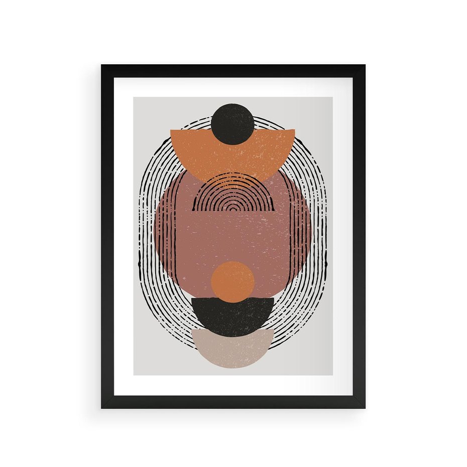Plakat w ramie 30x40 - Abstrakcja w Odcieniach Brązu i Beżu - geometria, abstrakcyjna grafika - rama czarna