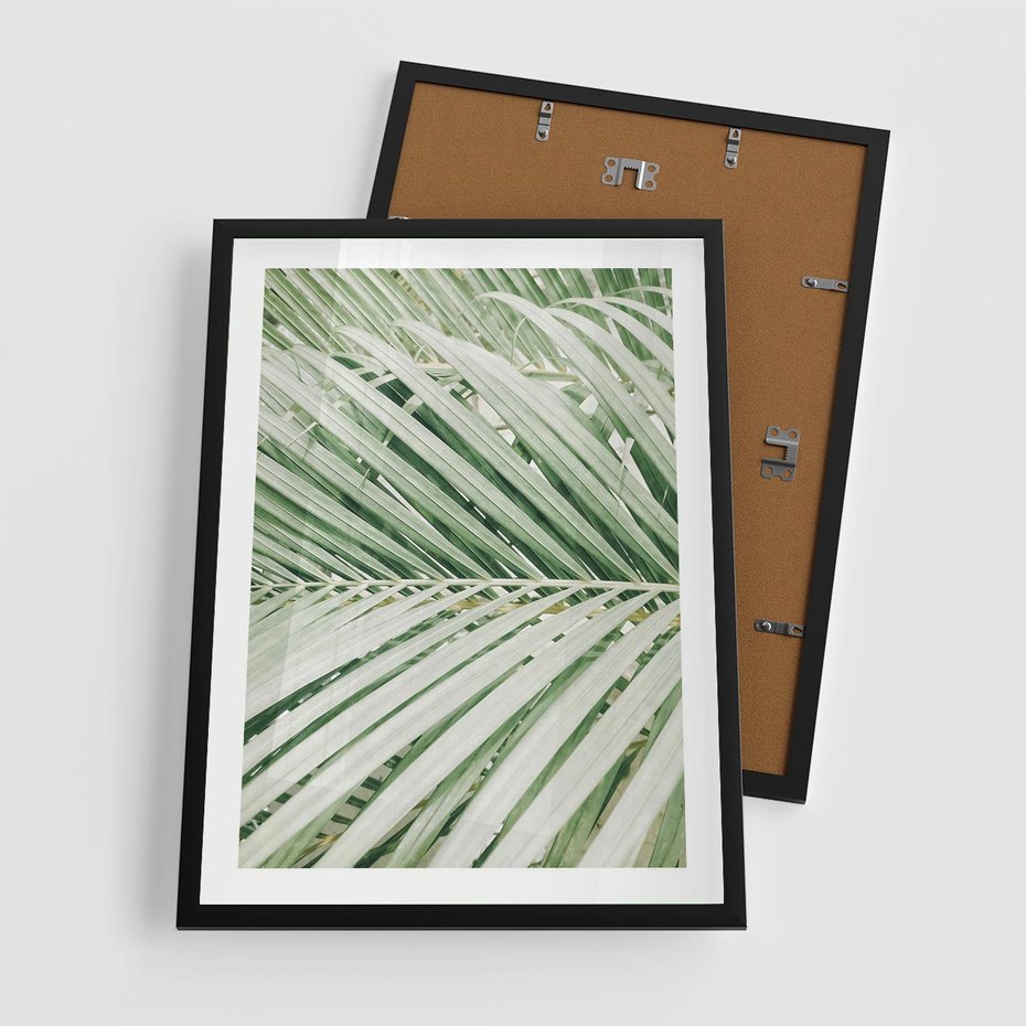 Plakat w ramie 50x70 - Liście Palmy: Egzotyczna Grafika - palma, liście palmy - rama czarna