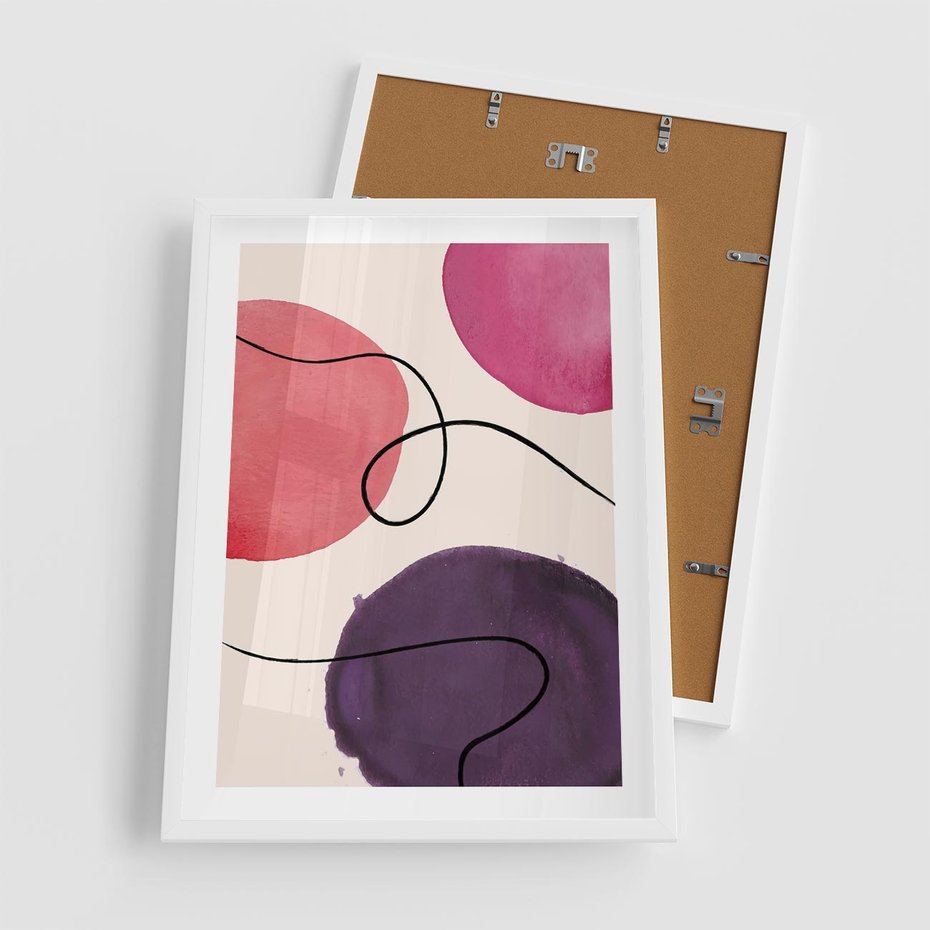 Plakat w ramie 50x70 - Migoczące Echo - abstrakcyjne akwarelowe plamy, nieregularne linie - rama biała