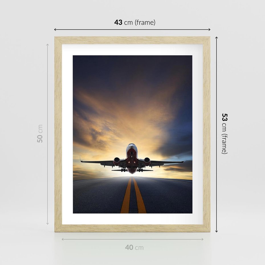 Plakat w ramie 40x50 - Podróż samolotem w pejzaż - samolot, podróż - rama drewno
