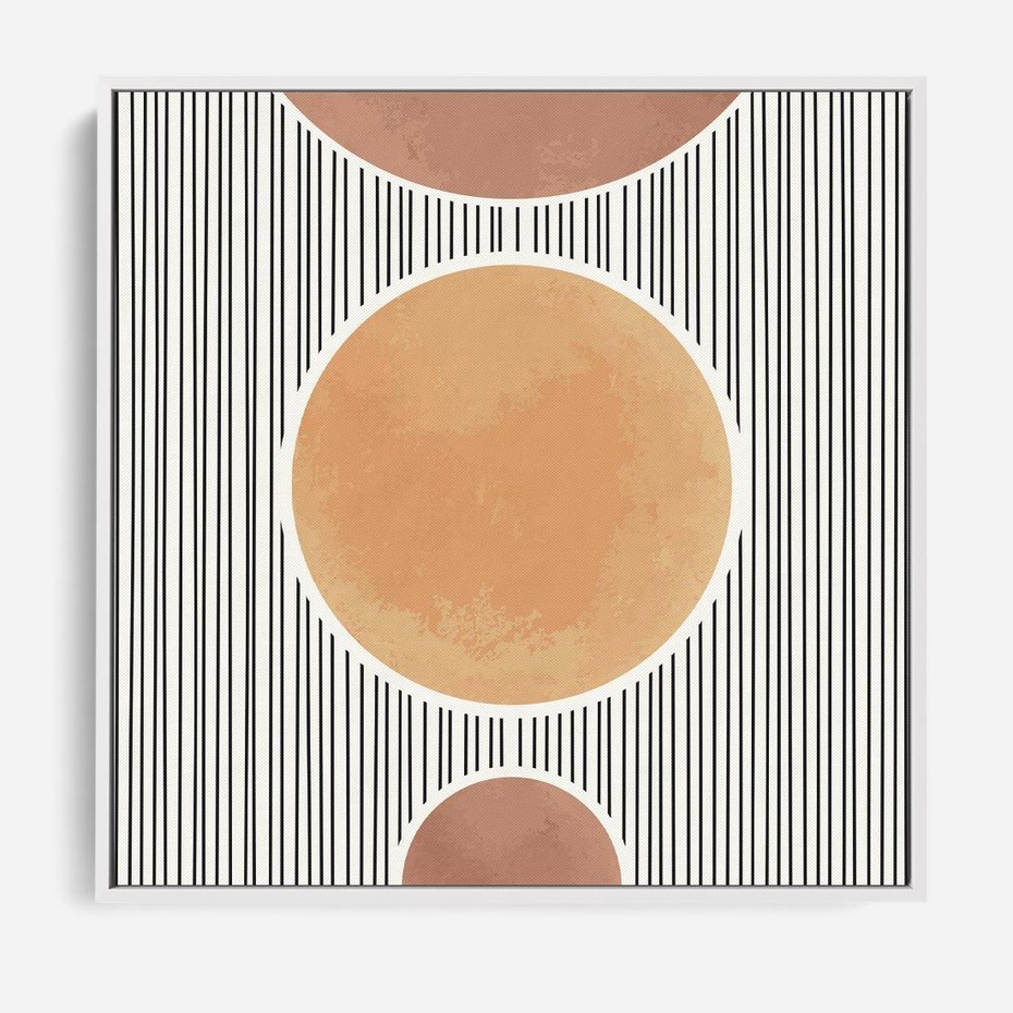 Obraz w ramie 80x80 - Taniec Linii - abstrakcyjna nowoczesna sztuka, koła okręgi - rama biała