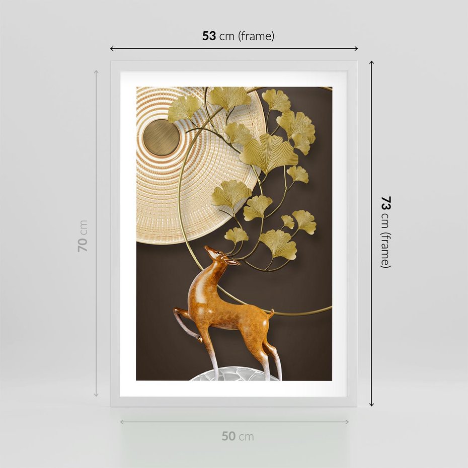 Plakat w ramie 50x70 - Elegancja i Tradycja - złote, liście - rama biała