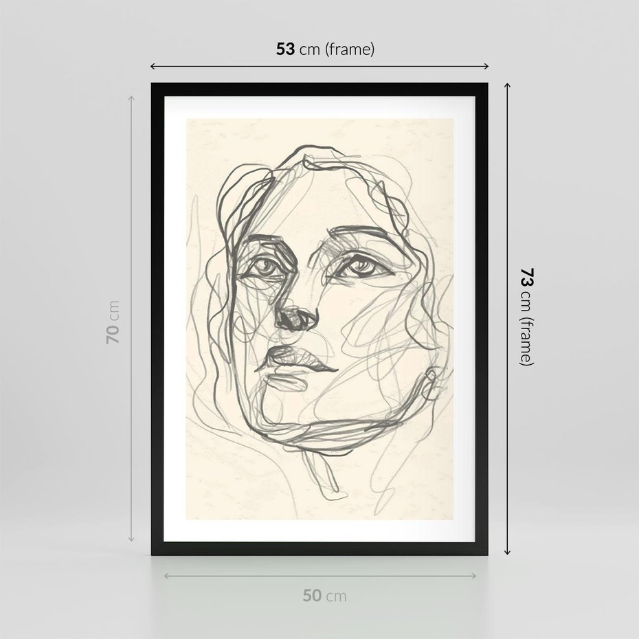 Plakat w ramie 50x70 - Konturem Uchwycone - plakat, minimalistyczny szkic - rama czarna