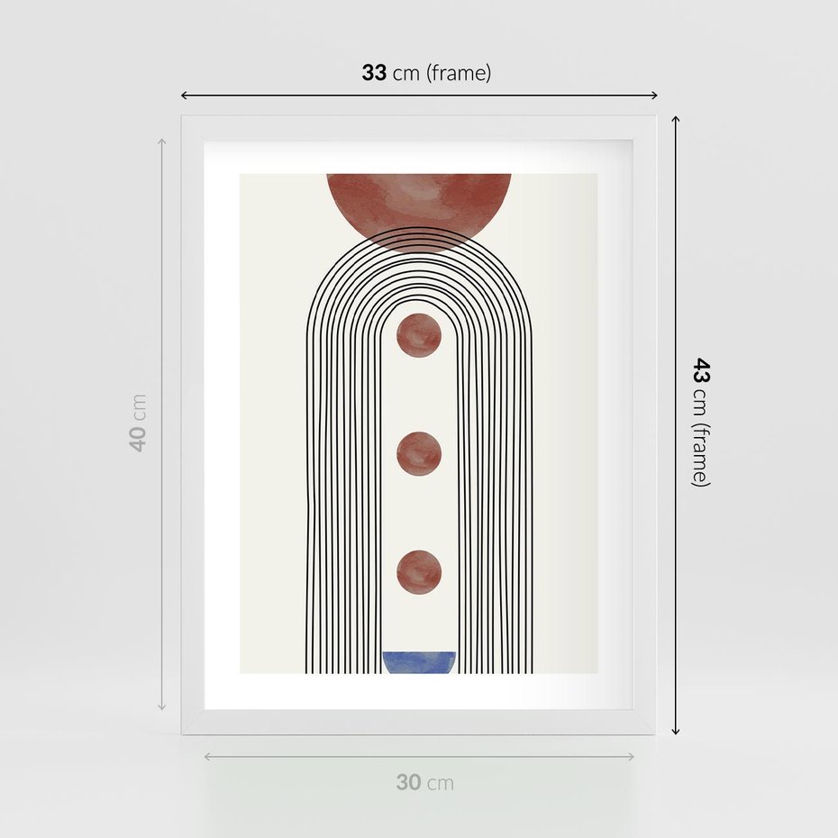 Plakat w ramie 30x40 - Symfonia Kształtów - nowoczesny plakat, styl midcentury - rama biała