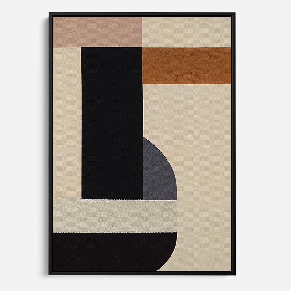Obraz w ramie 50x70 - Nowoczesne Brązy - geometryszne pasy, nowoczesny styl - rama czarna