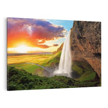 Obraz na płótnie 120x80 - Zachód słońca nad islandzkim wodospadem - Islandia, wodospad